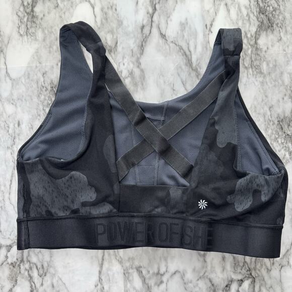 Athleta Power of She Sports Bra XL Black Camo Cross Back Workout Yoga Gym Train - Picture 2 of 6